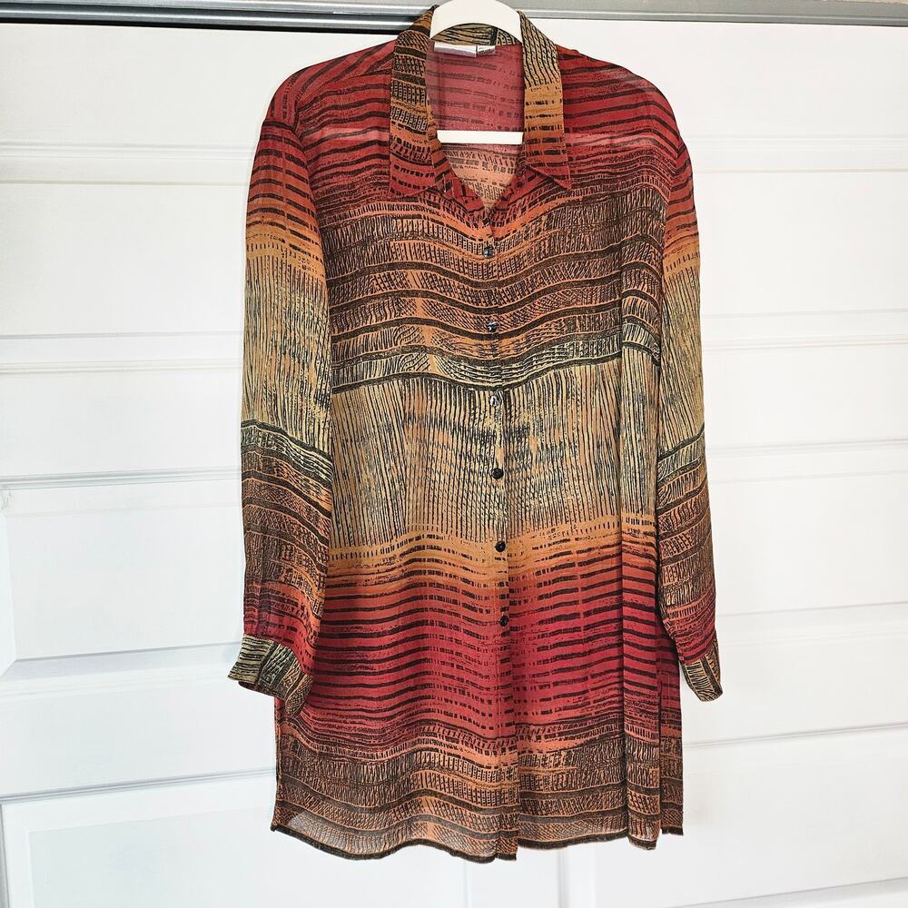 Vintage Chicos Design Blouse Size 3 XL Abstract Tunic 100% Rayon Made in Turkey